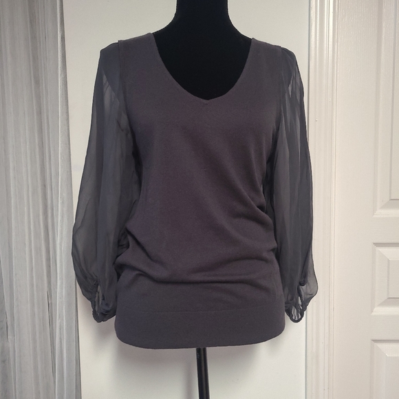 FCUK Silk Sleeve Knit Top in Deep Grey - Picture 2 of 16